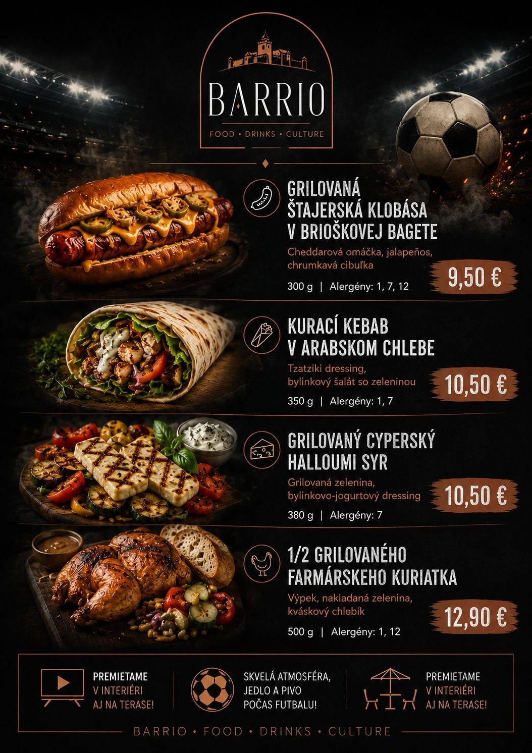 Barrio — menu počas futbalu