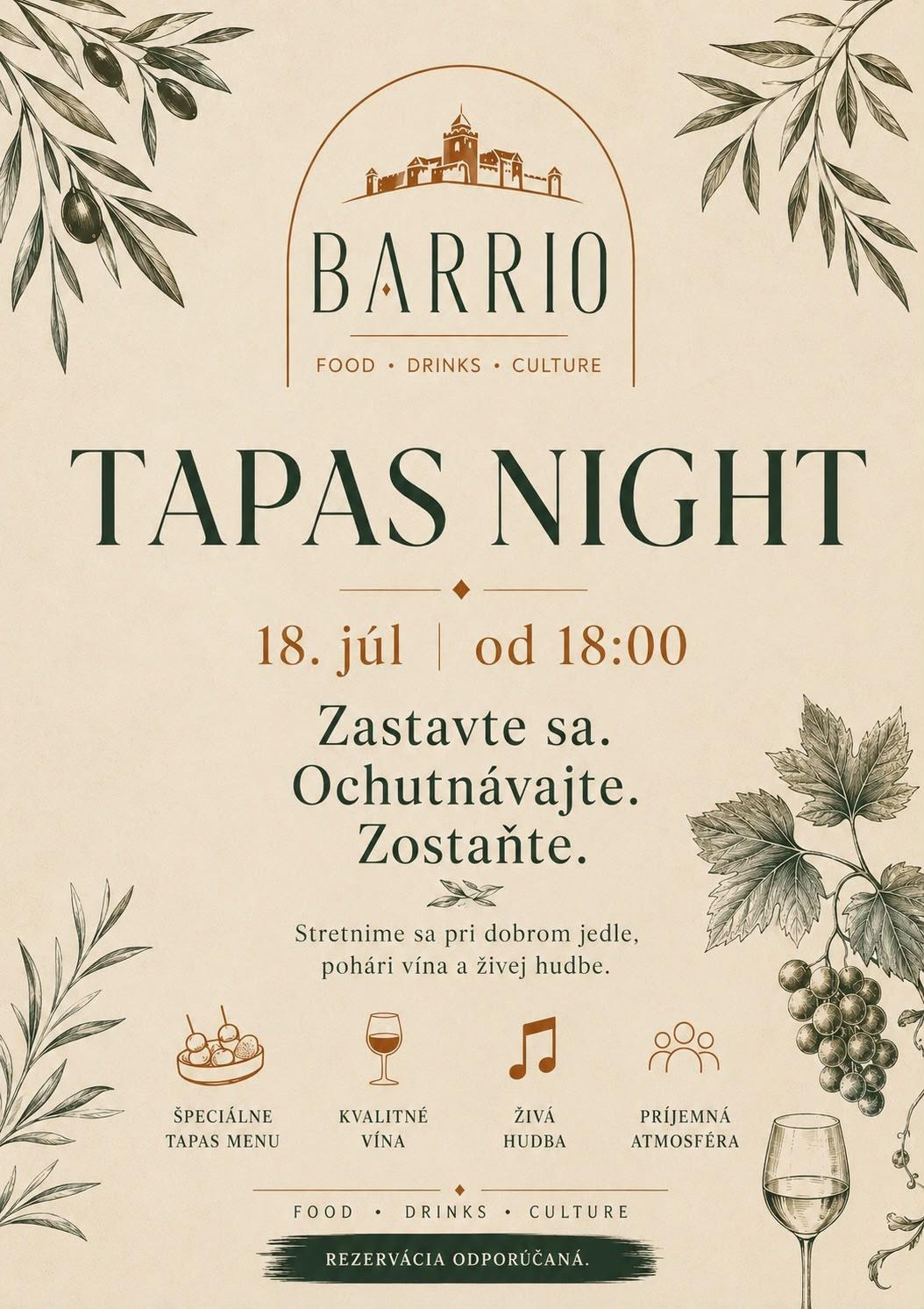 Barrio — Tapas Night, 18. júl od 18:00